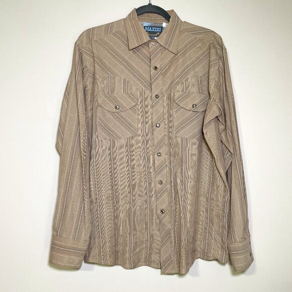 Men's Medium Maxini Tan & Brown Long Sleeve Button Down Shirt - Picture 1 of 7